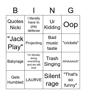 Jackson Burns bingo Card