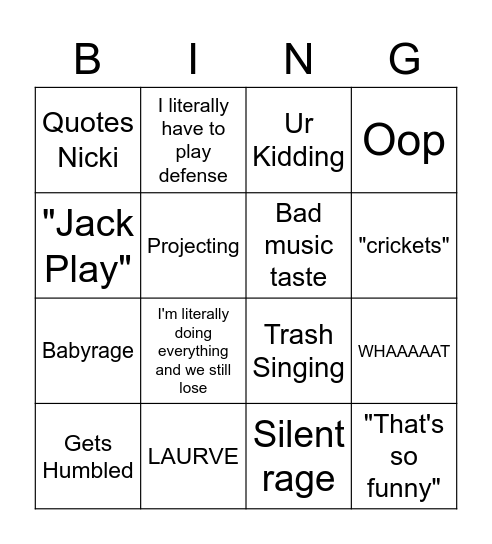 Jackson Burns bingo Card
