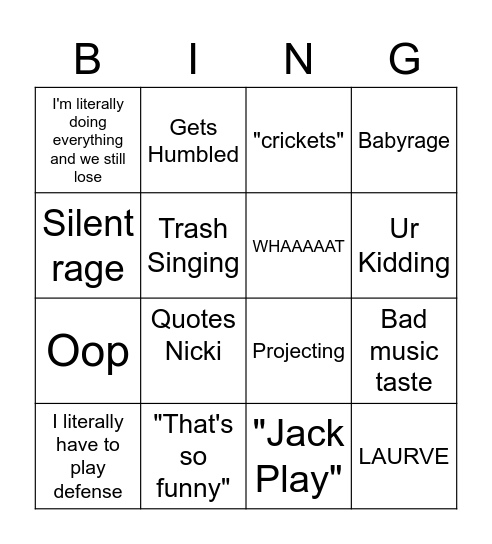 Jackson Burns Bingo Card