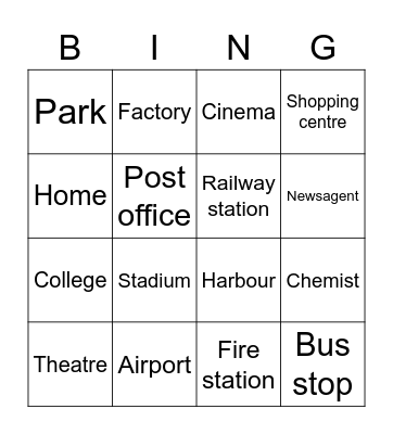 Places un town Bingo Card