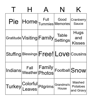 Thanksgiving Bingo Card