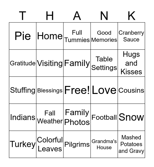 Thanksgiving Bingo Card