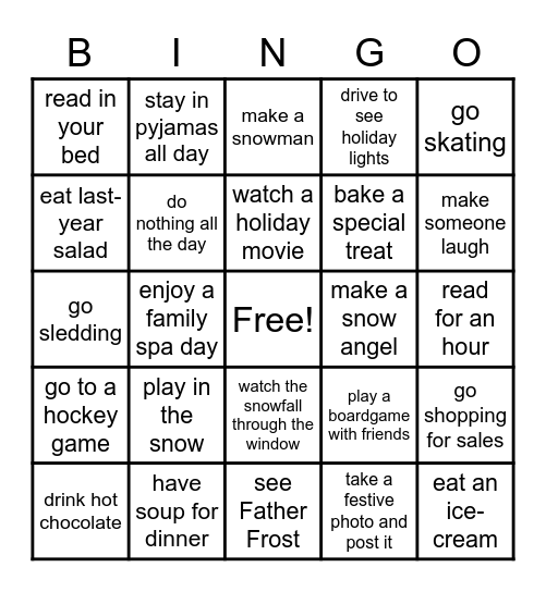 Winter Break Bingo Card