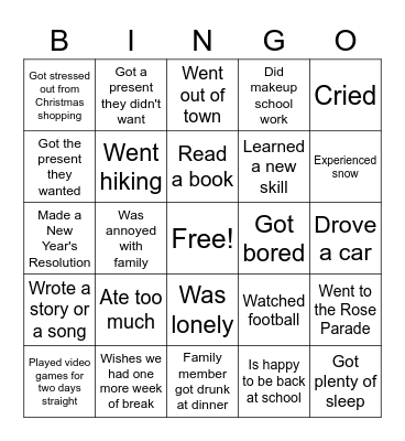 Ms. Spencer's Welcome Back Bingo! Bingo Card