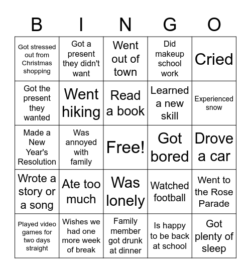 Ms. Spencer's Welcome Back Bingo! Bingo Card