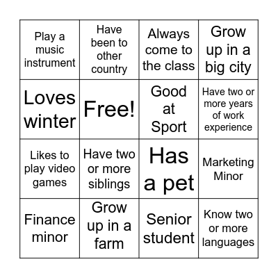 Classroom Bingo Game Bingo Card