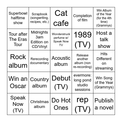 Taylor Swift 5 Years Bingo (1/8/28) Bingo Card