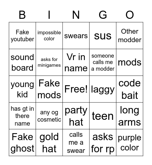 Gorilla tag bingo Card
