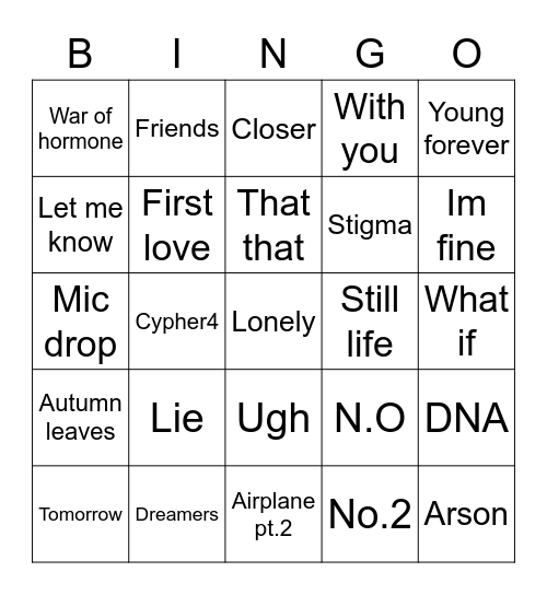 @jeonikkh Bingo Card
