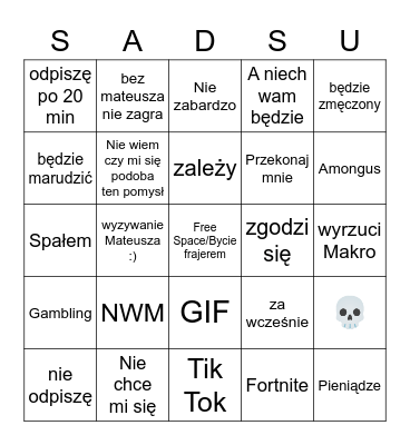 Sadsu Bingo Card