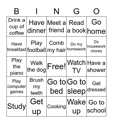Daily activities Bingo Card