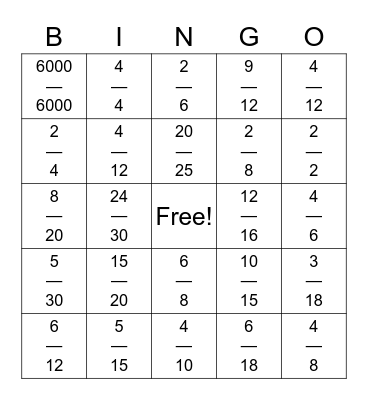 Equivalent Fraction BINGO Card