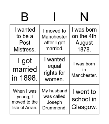Flora Drummond Bingo Card