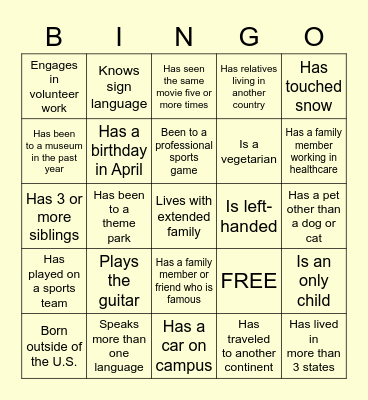 Get to know your HLSA colleagues! Bingo Card