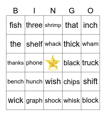 Digraphs Bingo (ph, sh, ck, wh, ch, th) Bingo Card