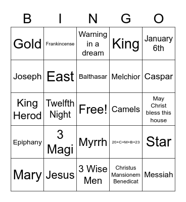Epiphany Bingo Card