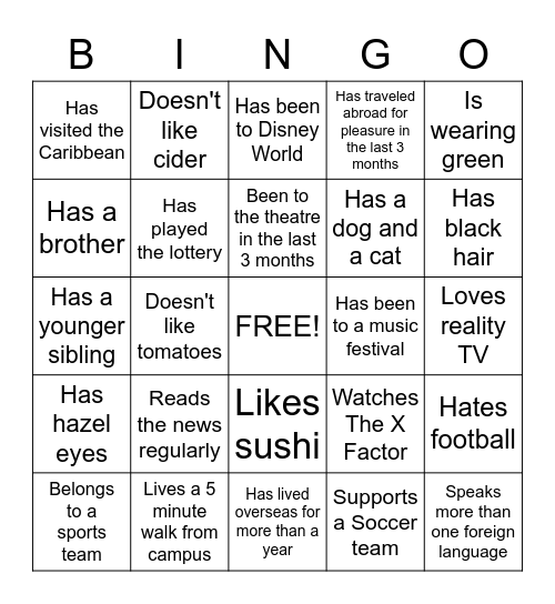 Get to know your colleagues Bingo Card