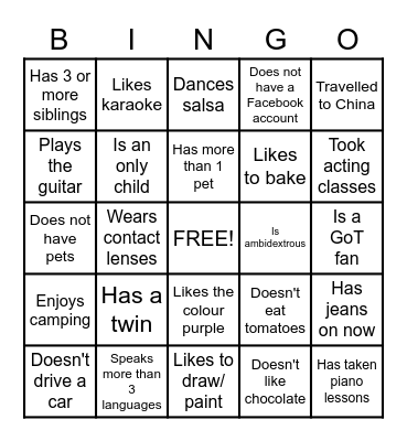 Get to know your colleagues Bingo Card