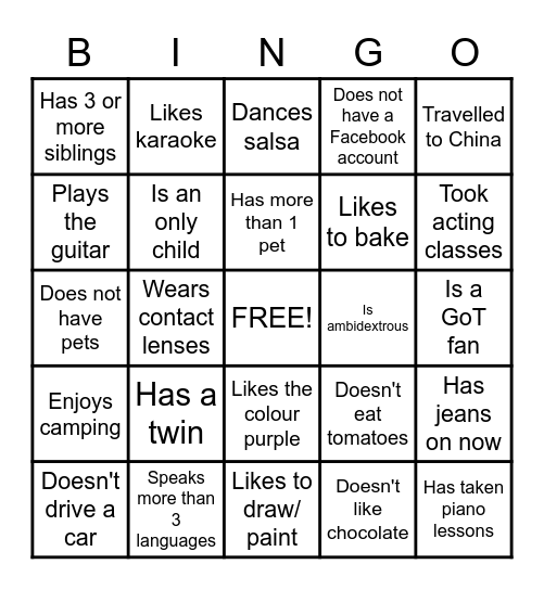 Get to know your colleagues Bingo Card