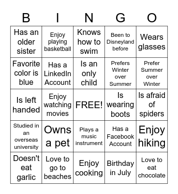Know Your Colleagues Bingo Card