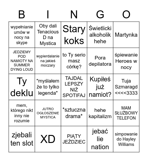 Rozmowy Pasem po czole z Bocianem Bingo Card