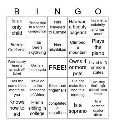 Getting To Know Your Colleagues Bingo Card