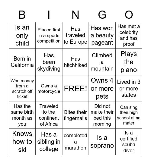 Getting To Know Your Colleagues Bingo Card