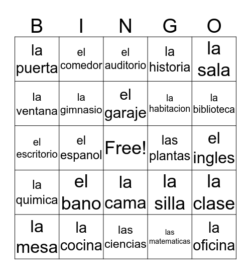 La Casa/La Escuela Bingo Card