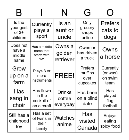 Getting To Know Your Colleagues Bingo Card