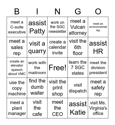 Vulcan Intern Bingo Card