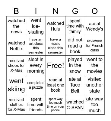 French - Welcome Back Bingo Card