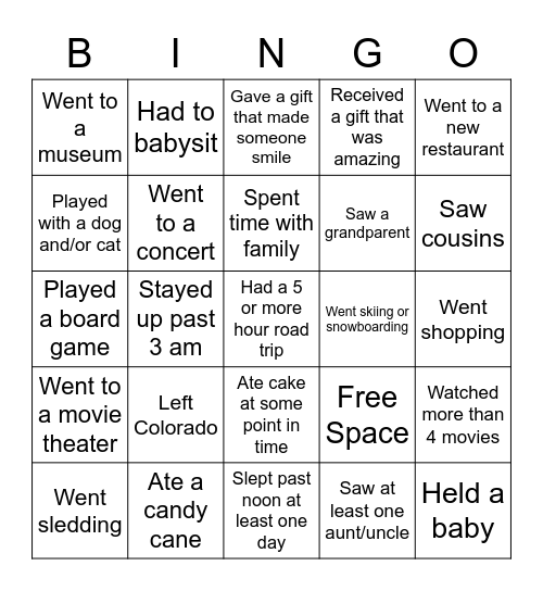 Over winter break...Find someone who.... Bingo Card