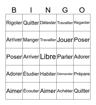 French Verb Bingo Card