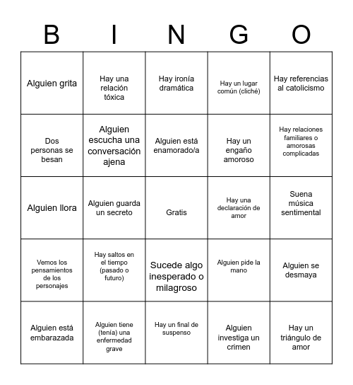 Telenovela Bingo Card