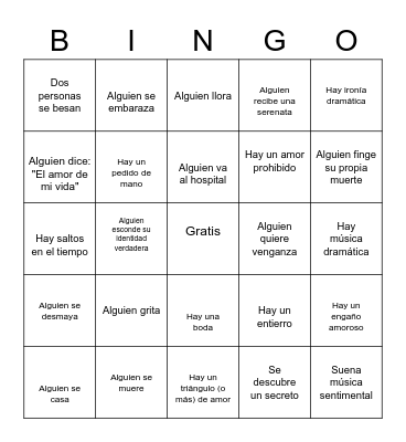 La telenovela Bingo Card