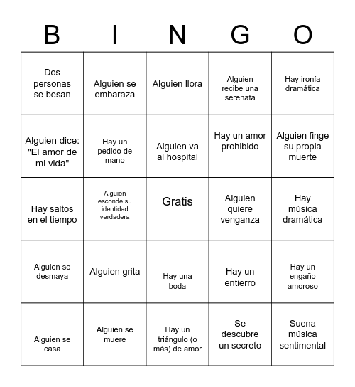 La telenovela Bingo Card