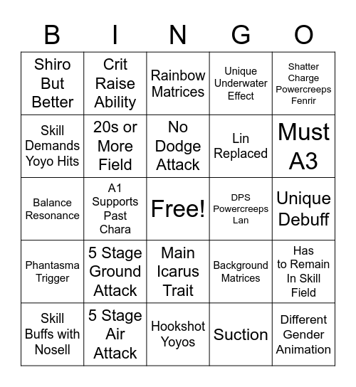 Icarus Bingo Card