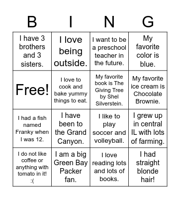 Hi! My Name is Ms. Natalia :) Bingo Card