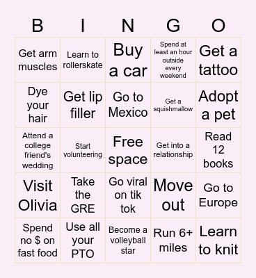 2023 Goals & Predictions Bingo Card