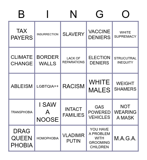 WHO IS TO BLAME? Bingo Card