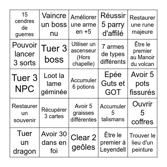 Elden Ring bingo Card