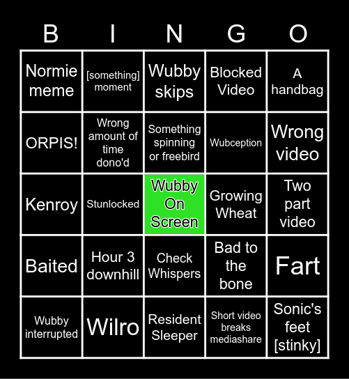 Wubby Media Share Bingo Card