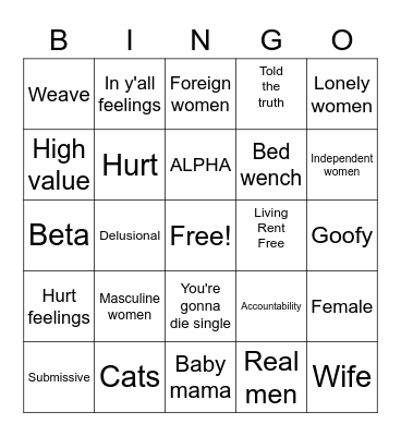 Manosphere & Misogynoir Bingo Card