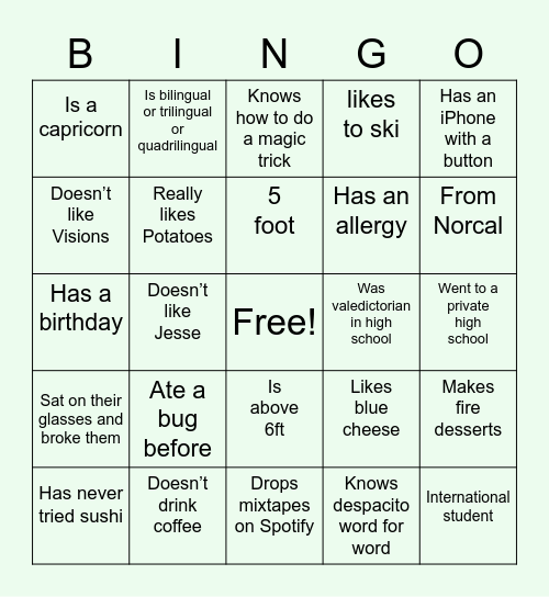 VISIONS BINGO Card