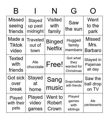 Welcome Back Bingo! Bingo Card