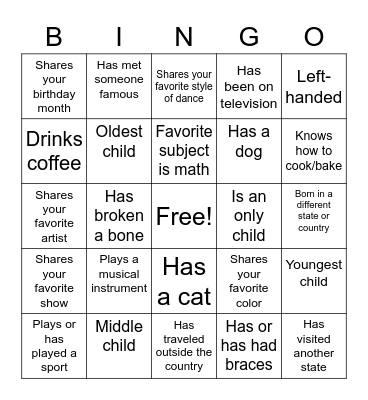 Ice Breaker Bingo Card