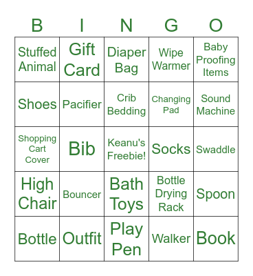 Keanu Joseph's Gift Bingo Card