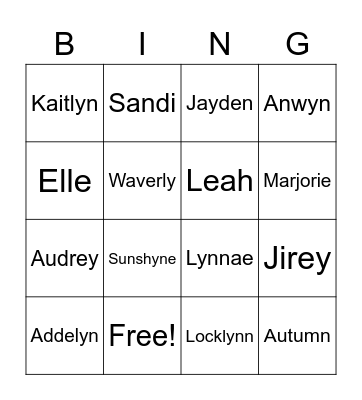 Untitled Bingo Card