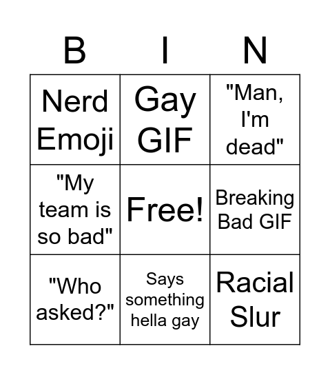 Ethan Bingo Card