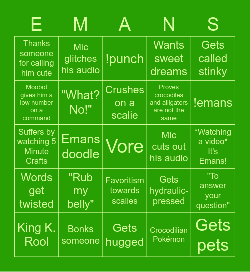 The Emans Bingo Card Bingo Card